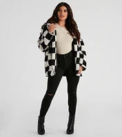 Cute Checkered Faux Sherpa Jacket