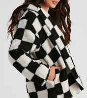 Cute Checkered Faux Sherpa Jacket