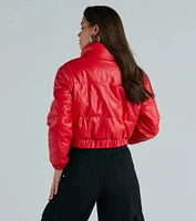Always Slick Faux Leather Puffer Jacket