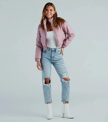 Always Slick Faux Leather Puffer Jacket