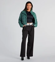 Sleek As Can Be Faux Leather Puffer Jacket
