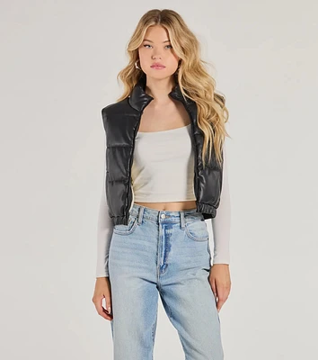 Cuddle Glam Faux Leather Sherpa Lined Puffer Vest