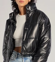 Sleek And Cozy Faux Leather Puffer Jacket