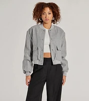 Cool Girl Energy Faux Wool Bomber Jacket