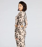 Flirt Alert Flocked Floral Mesh Tie-Front Top