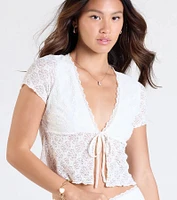 Breezy Vibes Lace Tie-Front Top