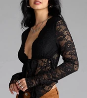 Delicate Flair Floral Lace Tie-Front Top