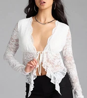 Delicate Flair Floral Lace Tie-Front Top