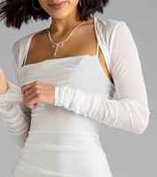 Chic And Sheer Mesh Ruched Sleeve Bolero