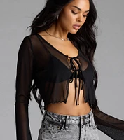 Sultry Take Tie-Front Long Sleeve Crop Top