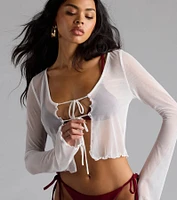 Sultry Take Tie-Front Long Sleeve Crop Top