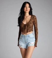 Breezy Sheer Lace Tie-Front Top