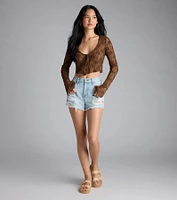 Breezy Sheer Lace Tie-Front Top