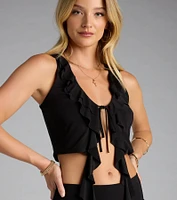 Sensational Match Tie-Front Ruffle Crop Top