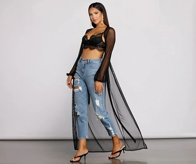 Mesh Tie Waist Long Duster