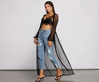 Mesh Tie Waist Long Duster