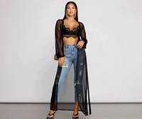 Mesh Tie Waist Long Duster