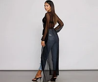 Mesh Tie Waist Long Duster