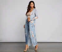 Floral Beauty Mesh Long Sleeve Duster