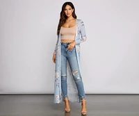 Floral Beauty Mesh Long Sleeve Duster