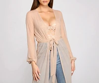 Mesh Tie Waist Long Duster