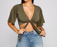 Kimono Sleeve Tie Front Top