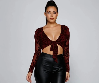 Fancy Me Velvet Burnout Tie-Front Top