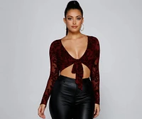 Fancy Me Velvet Burnout Tie-Front Top