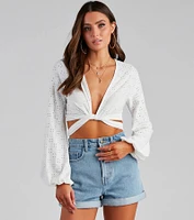 Step Aside Eyelet Tie-Front Top