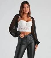 Sheer Mesh Blouson Sleeve Bolero