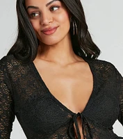 Boho Daze Long Sleeve Tie-Front Lace Top