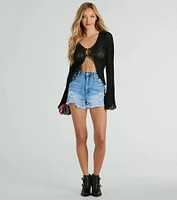 Beachy Vibes Bell Sleeve Tie-Front Top