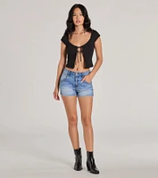 Sweet As Can Be Cap Sleeve Tie Front Crop Top