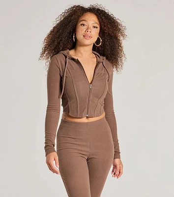 Feelin' Comfy Ribbed Knit Fitted Hoodie