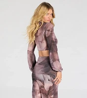 Heavenly Match Floral Tie-Front Crop Top