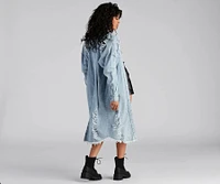 Destroyed Denim Long Line Jacket
