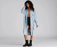 Destroyed Denim Long Line Jacket