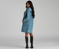 Distressed Denim Long Line Jacket