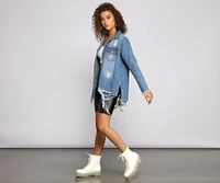 Casual Vibes Destructed Denim Shacket