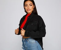 Casually Edgy High Low Cropped Denim Jacket