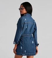 Denim Babe Belted Long Jean Jacket