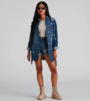 Denim Babe Belted Long Jean Jacket