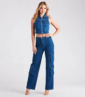Cutie Charge Sleeveless Denim Vest