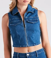 Cutie Charge Sleeveless Denim Vest