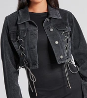 Outshine Rhinestone Lace-Up Denim Jacket