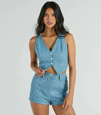 Feeling Flirty Sequin Glitter Denim Vest