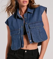 Edgy Mood Pocket Oversized Crop Denim Vest