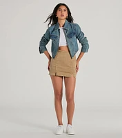 Cool Trendsetter Zip Up Collared Crop Denim Jacket