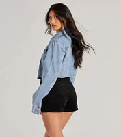Cute Classic Button Up Crop Denim Jacket