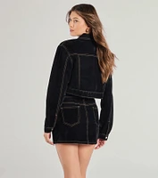 Contemporary Chic Cropped Flocked Denim Jacket